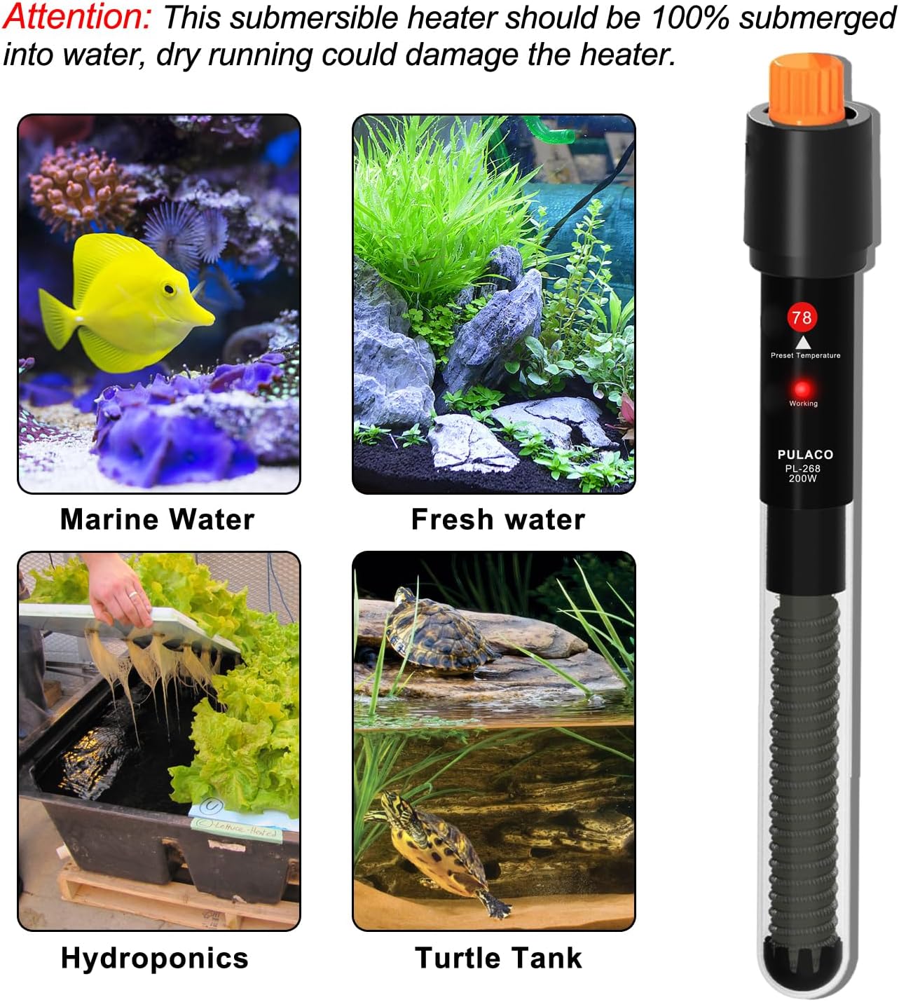 200Watt Aquarium Heater for 25-50 Gallon Fish Tank, Adjustable Submersible Heater Thermostat with Thermometer Strip