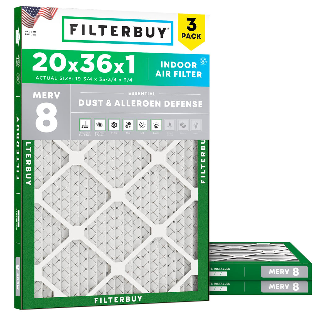 20x36x1 Air Filter MERV 8 Dust & Allergy Defense (3-Pack)