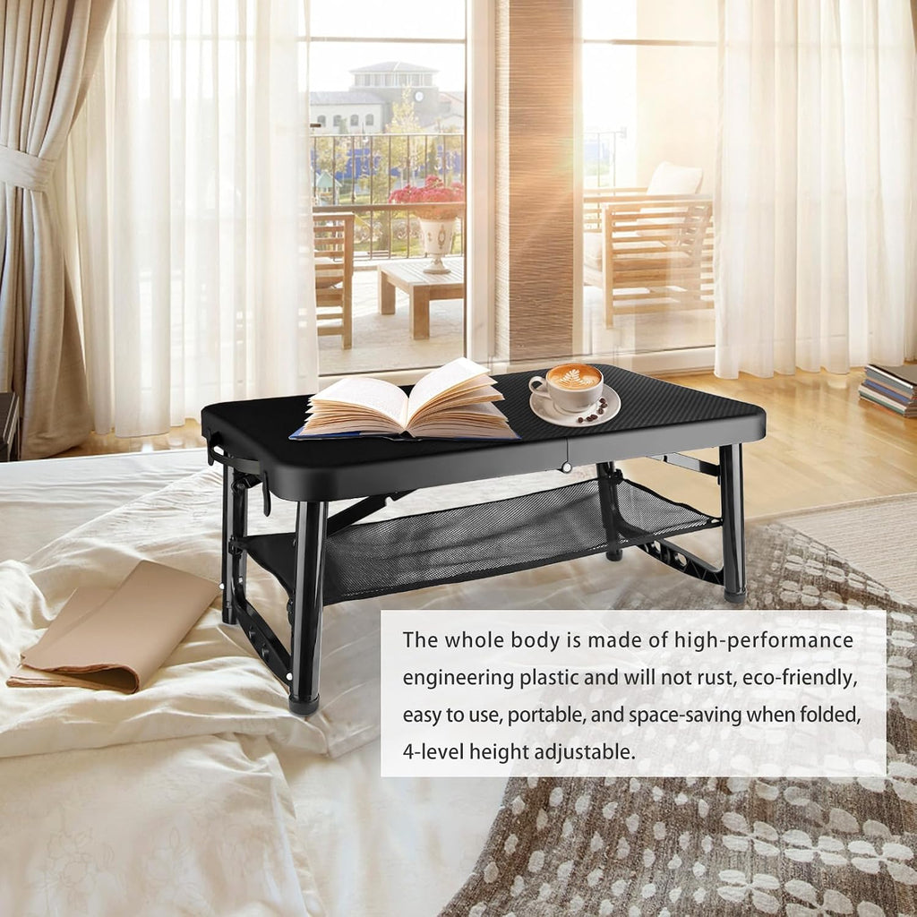 Folding Table and Stool, Small, Black, 4 Foot Outdoor Portable Table, Adjustable Height, Camping, Picnic, RV Table