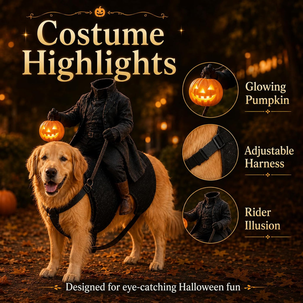 Light-Up Headless Horseman Pet Costume, Pumpkin Rider Harness (A1PC,Small)