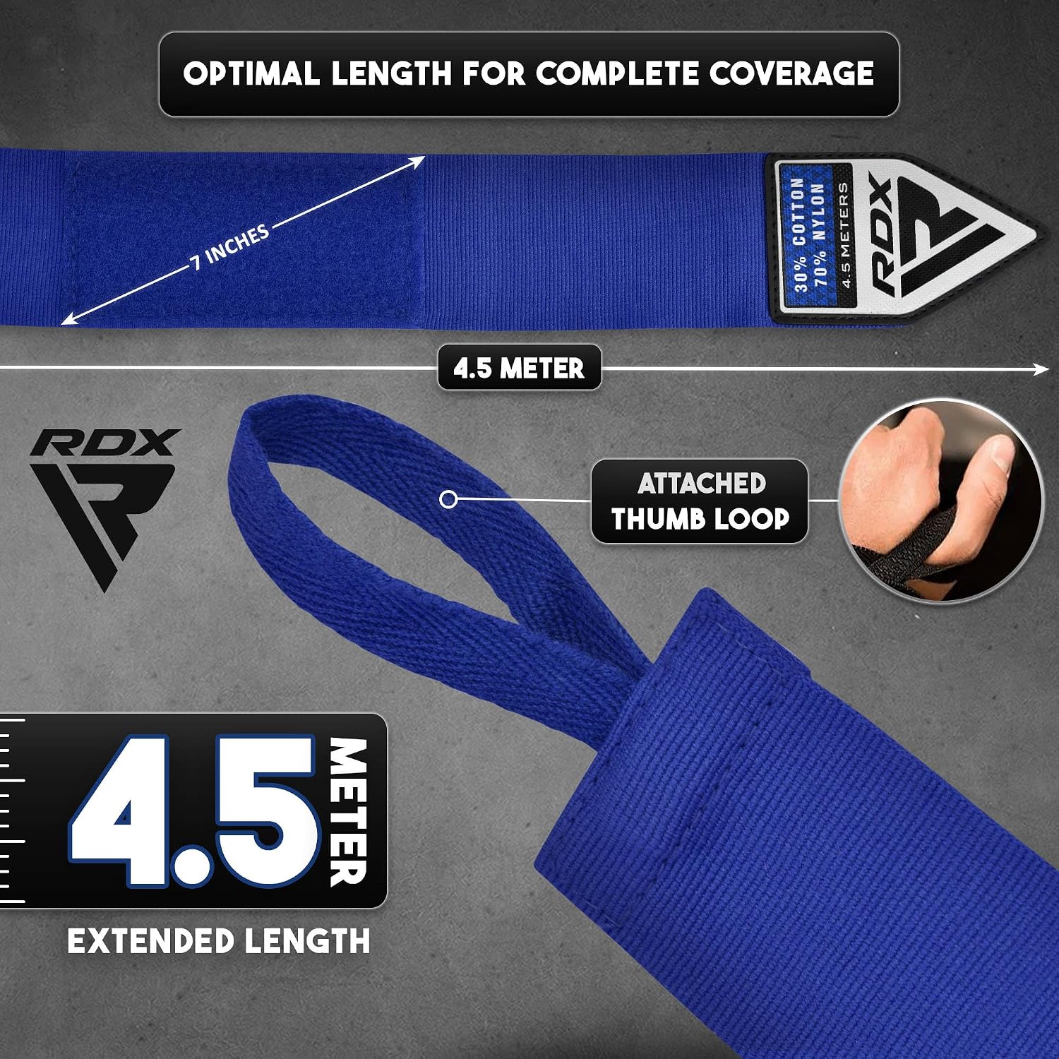 Boxing Hand Wraps 4.5M / 180 Inches – Mexican Style Semi-Elastic MMA Inner Gloves - Wrist Support for Muay Thai