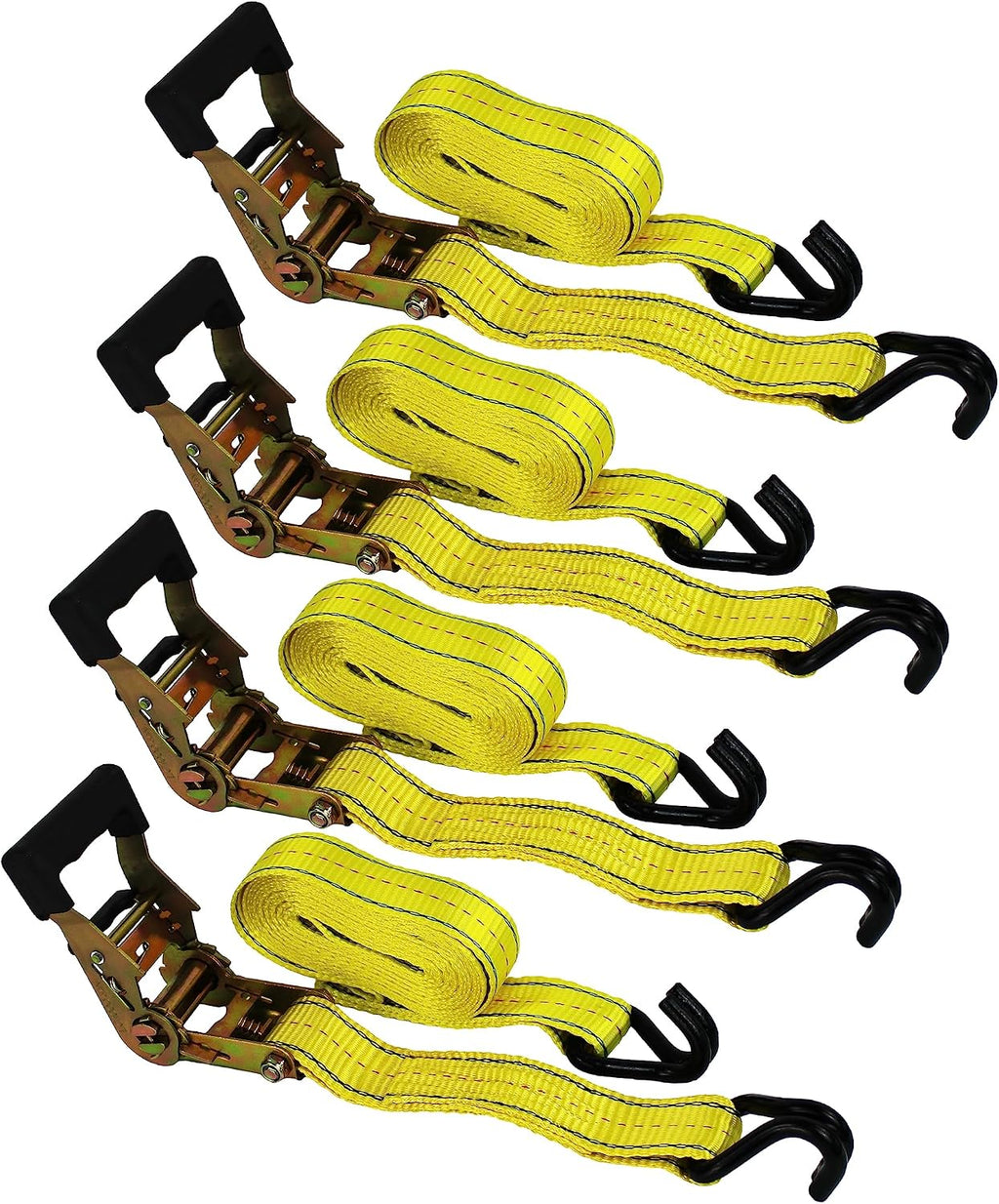 (R) 4PC 1-1/2" x 15 ft Heavy Duty Ratchet Cargo Tie Down Straps 3000lbs Dual J-Hooks