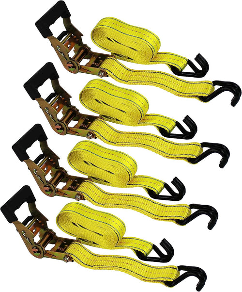 (R) 4PC 1-1/2" x 15 ft Heavy Duty Ratchet Cargo Tie Down Straps 3000lbs Dual J-Hooks