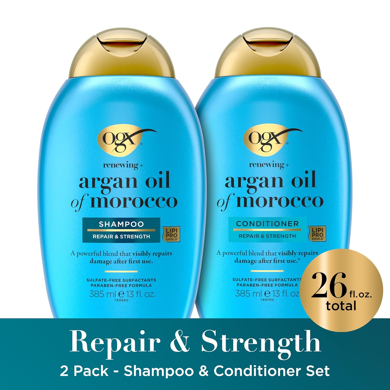 Renewing + Argan Oil of Morocco Shampoo & Conditioner Set, Damage Repairing Shampoo & Conditioner Helps Strengthen &