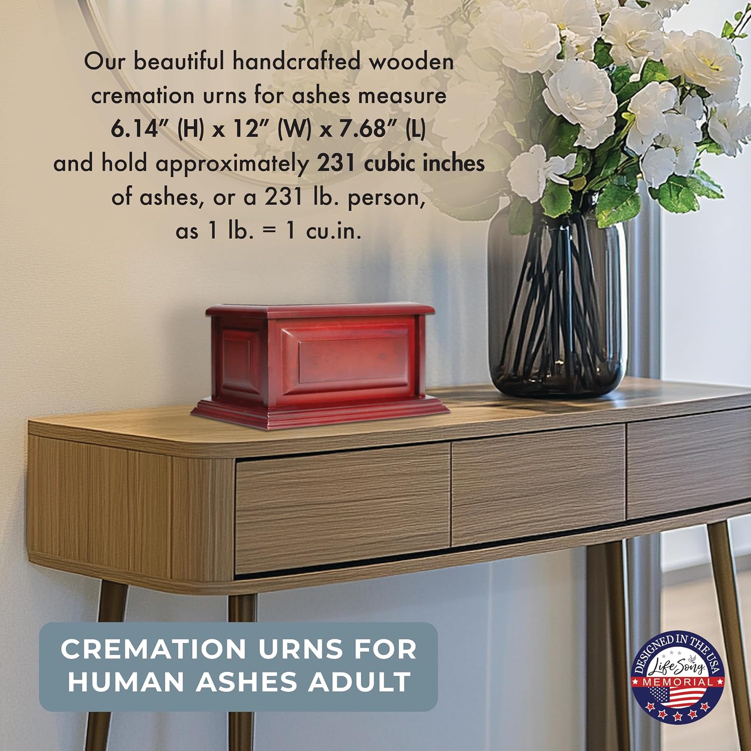 Cremation Urns for Human Ashes Adult Male or Female, Funeral Memorial Urns for Ashes Adult Men and Women, Wooden