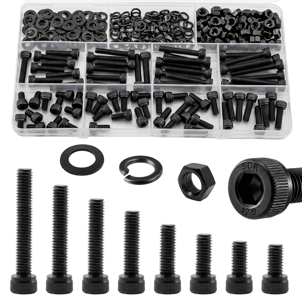 280Pcs UIETUIL M5 Hex Socket Head Cap Screws Kit, M5x8-35mm, 12.9