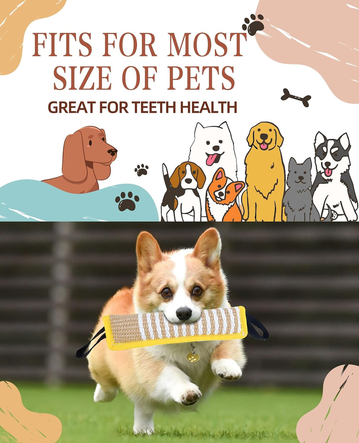 Squeaky Tug Toy for Dogs Jute with 2 Strong Handles Lasting Training Equipment Puppy to Large Dog Interactive Toys of
