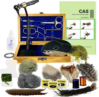 Z797 Wooden Fly Tying Standard Tool Kit, Fly Fishing Vise, Bobbin, Threader, Bodkin, Dubbing Twister, Hackle Pliers
