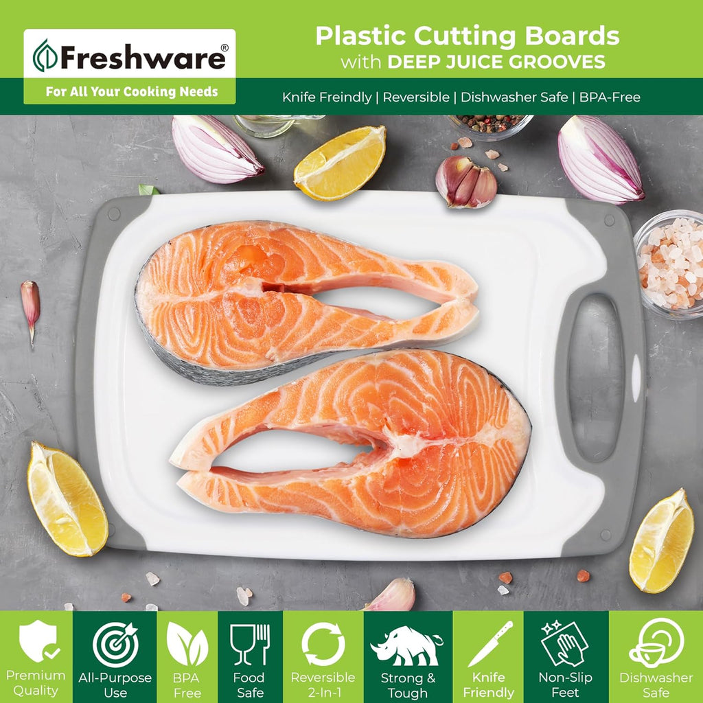 Cutting Boards for Kitchen, Chopping Board 3-Pack with Different Sizes, Juice Grooves and Non Slip Handles