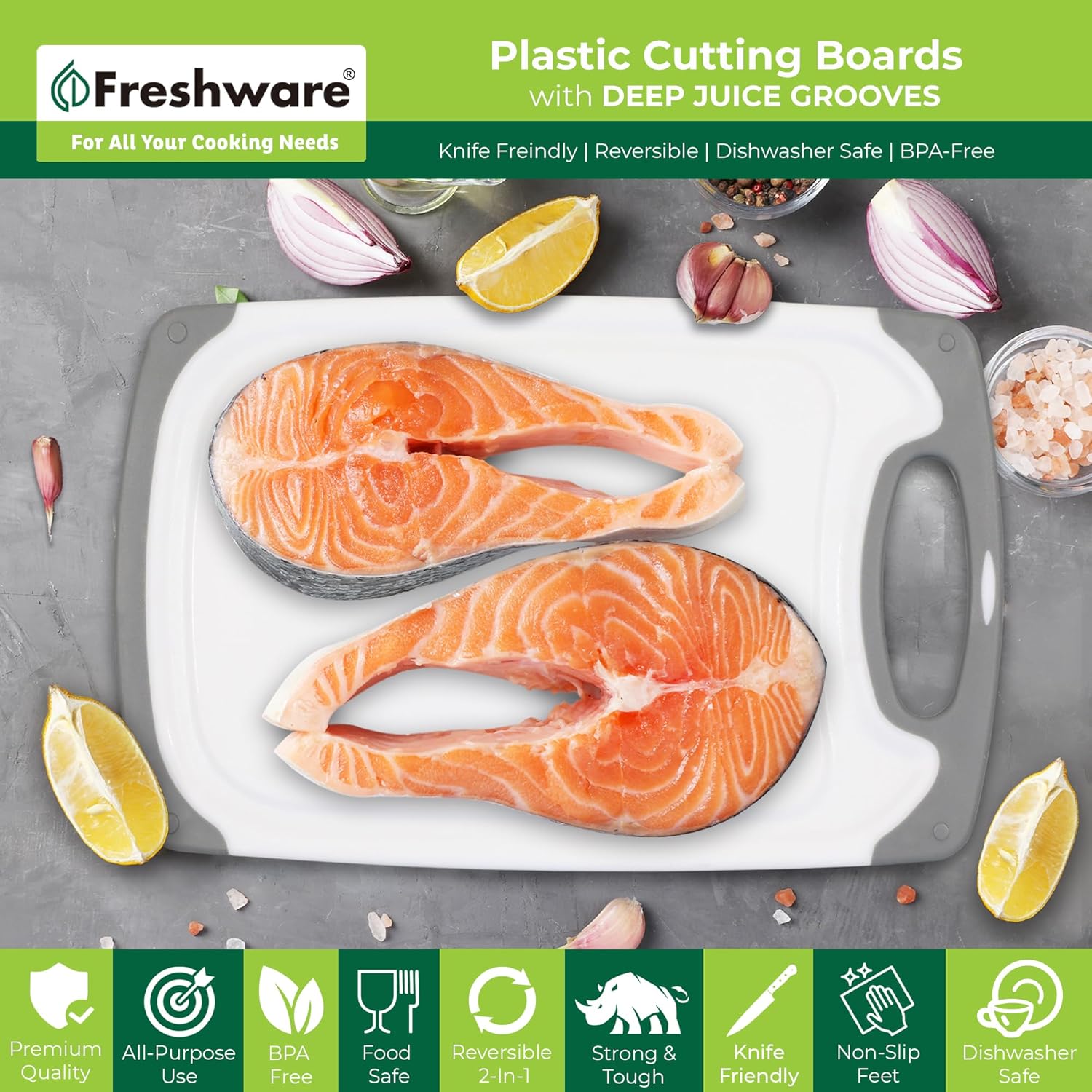 Cutting Boards for Kitchen, Chopping Board 3-Pack with Different Sizes, Juice Grooves and Non Slip Handles