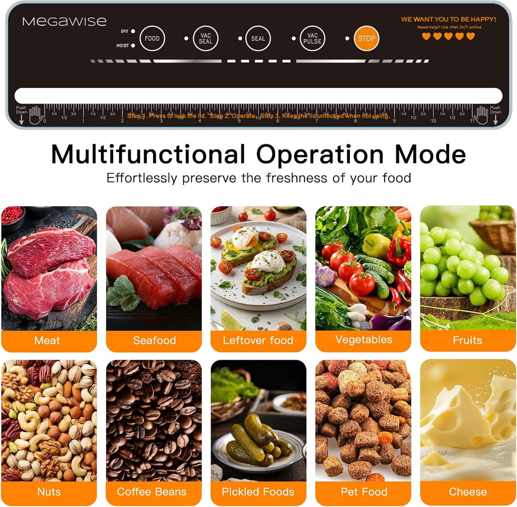 Vacuum Sealer Machine | 80kPa Suction Power| Bags and Cutter Included | Compact One-Touch Automatic Food Sealer with