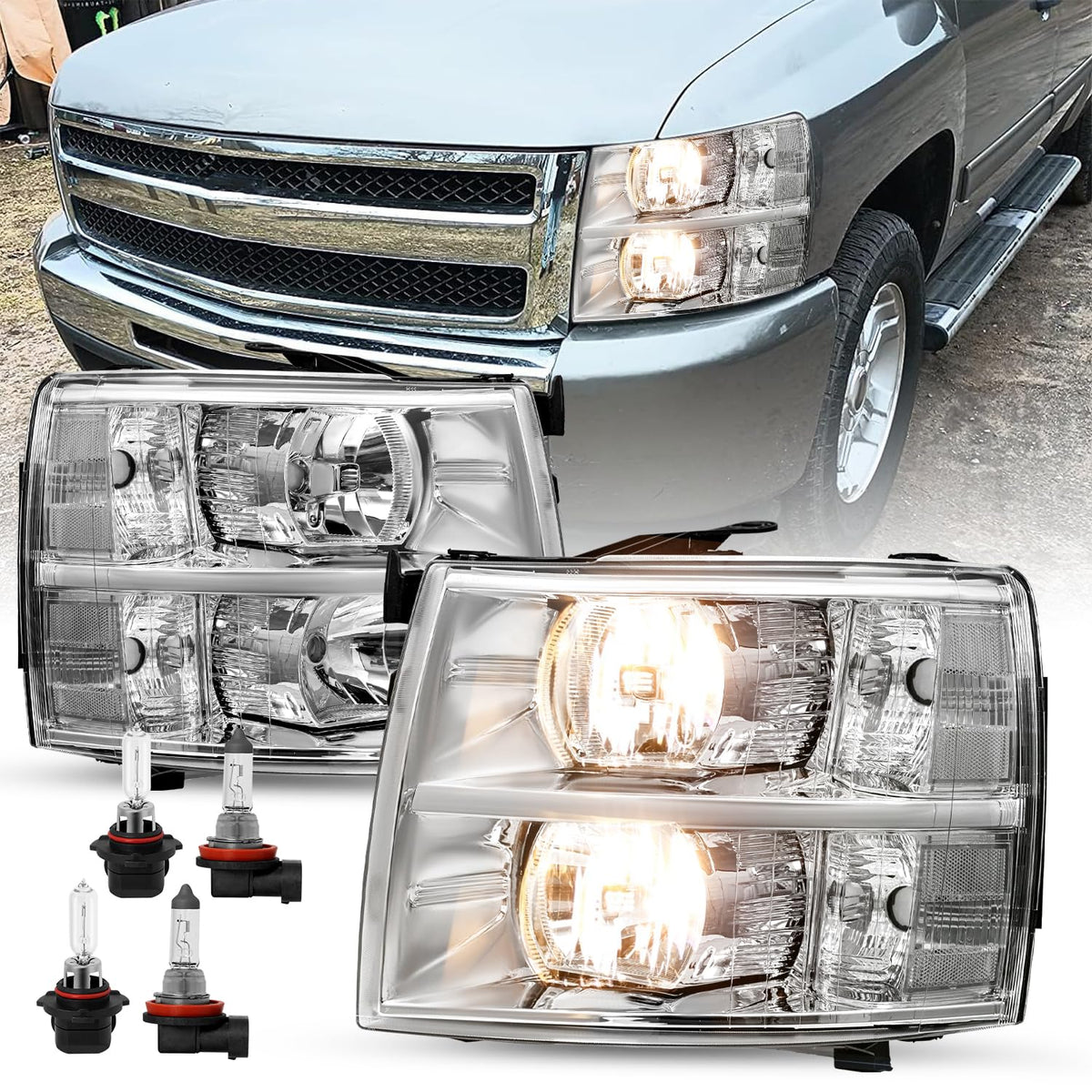 Fits for 07-13 Chevy Silverado Headlight & LED Tail Light Assembly