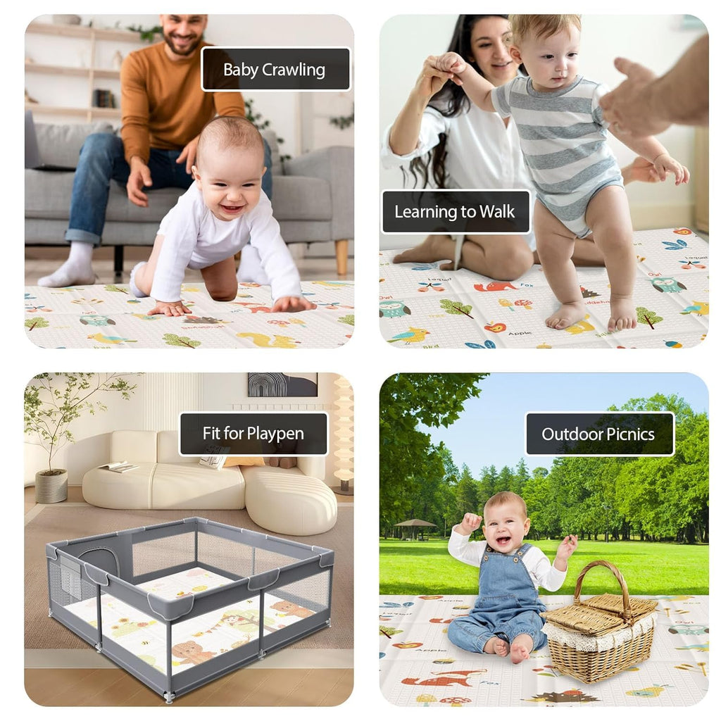 Baby Play Mat, 50 x 50 Inch Play Mat Perfect for Use Baby Playpen, Foldable Baby Foam Playmat for Floor, Portable