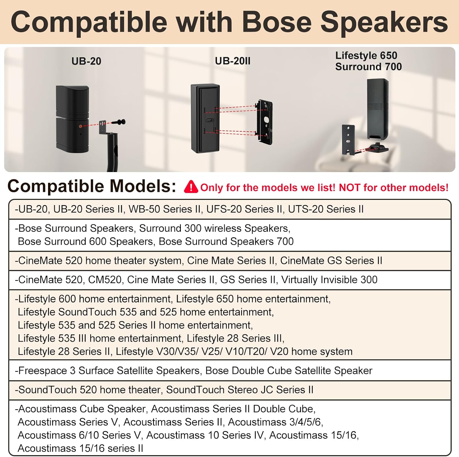 Height Adjustable UFS-20 Stand for Bose Speaker Stands, with Slideconnect Bracket