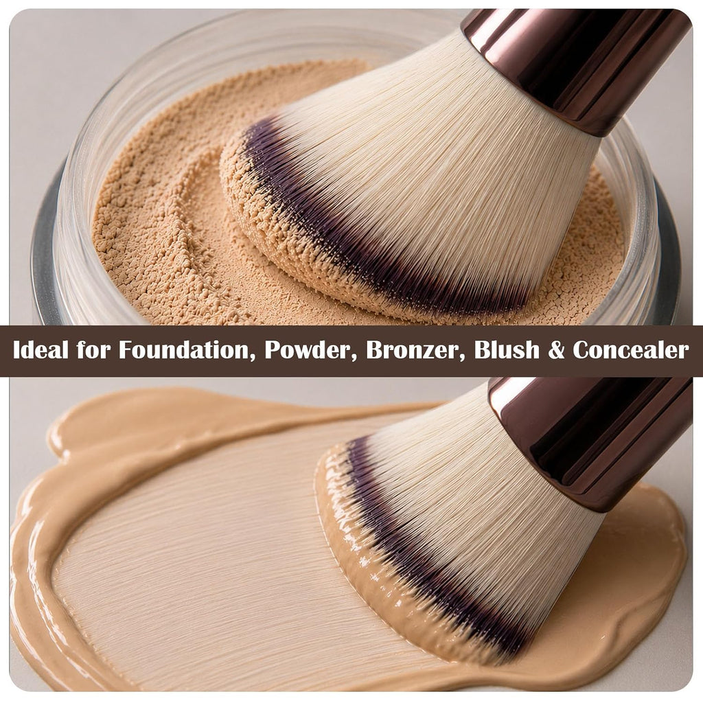 2 Dual-Ended Makeup Brushes - Foundation Powder Brushes with puff (Brown)