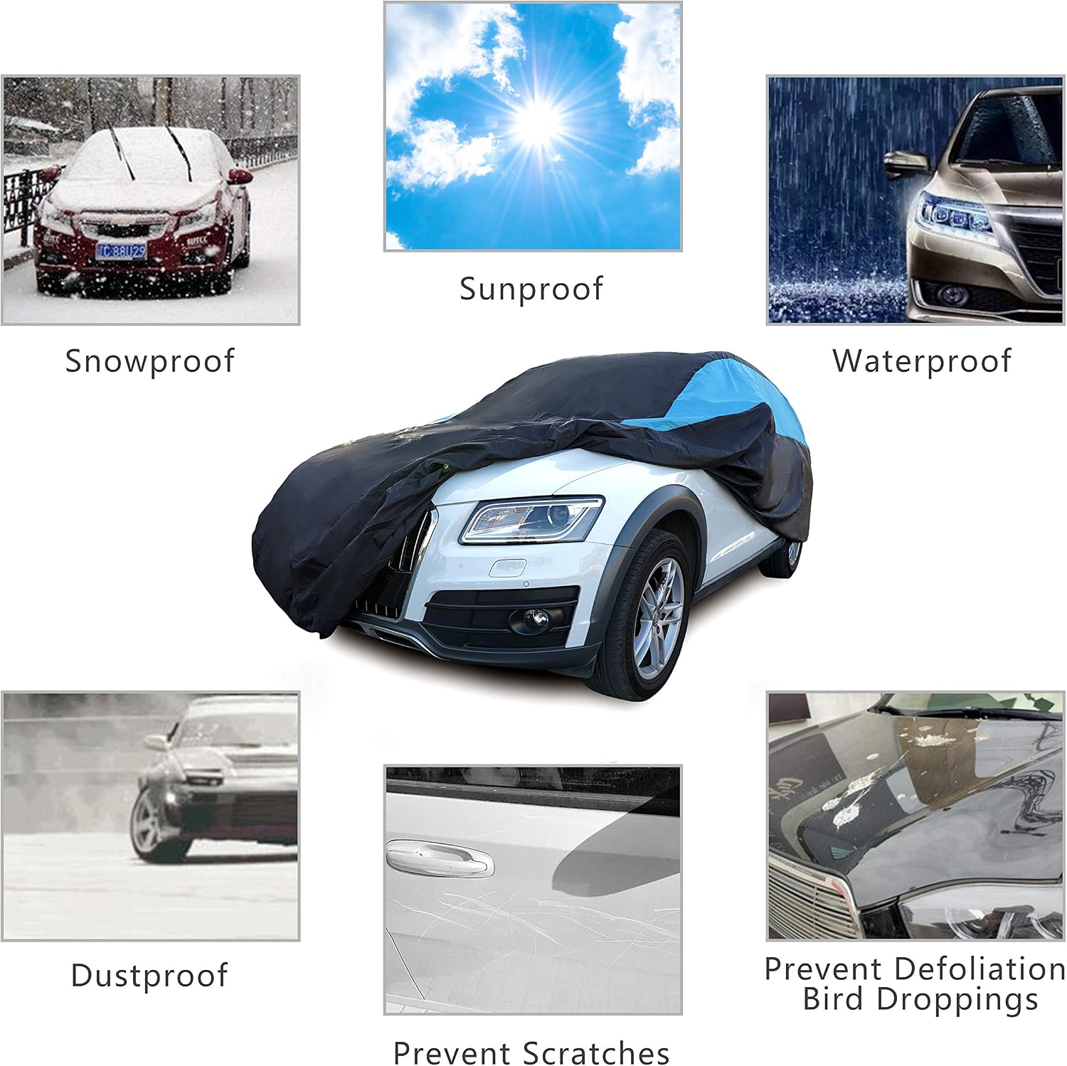 Waterproof Car Cover All Weather Snowproof UV Protection Windproof Outdoor Full car Cover, Universal Fit for Sedan