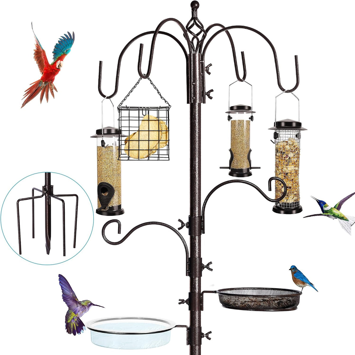 6-Hook Bird Feeding Station, 94 Inch Bird Feeder Pole for Outdoors