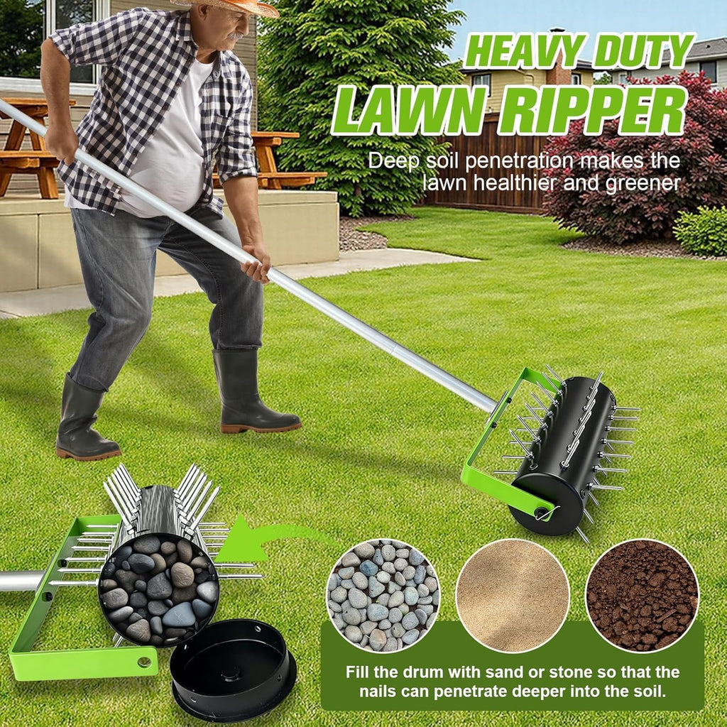 Rolling Lawn Aerator Tool Heavy Duty Manual Push Aerator Lawn Tool with 42 Spikes Lawn Aerator Spike Tool for