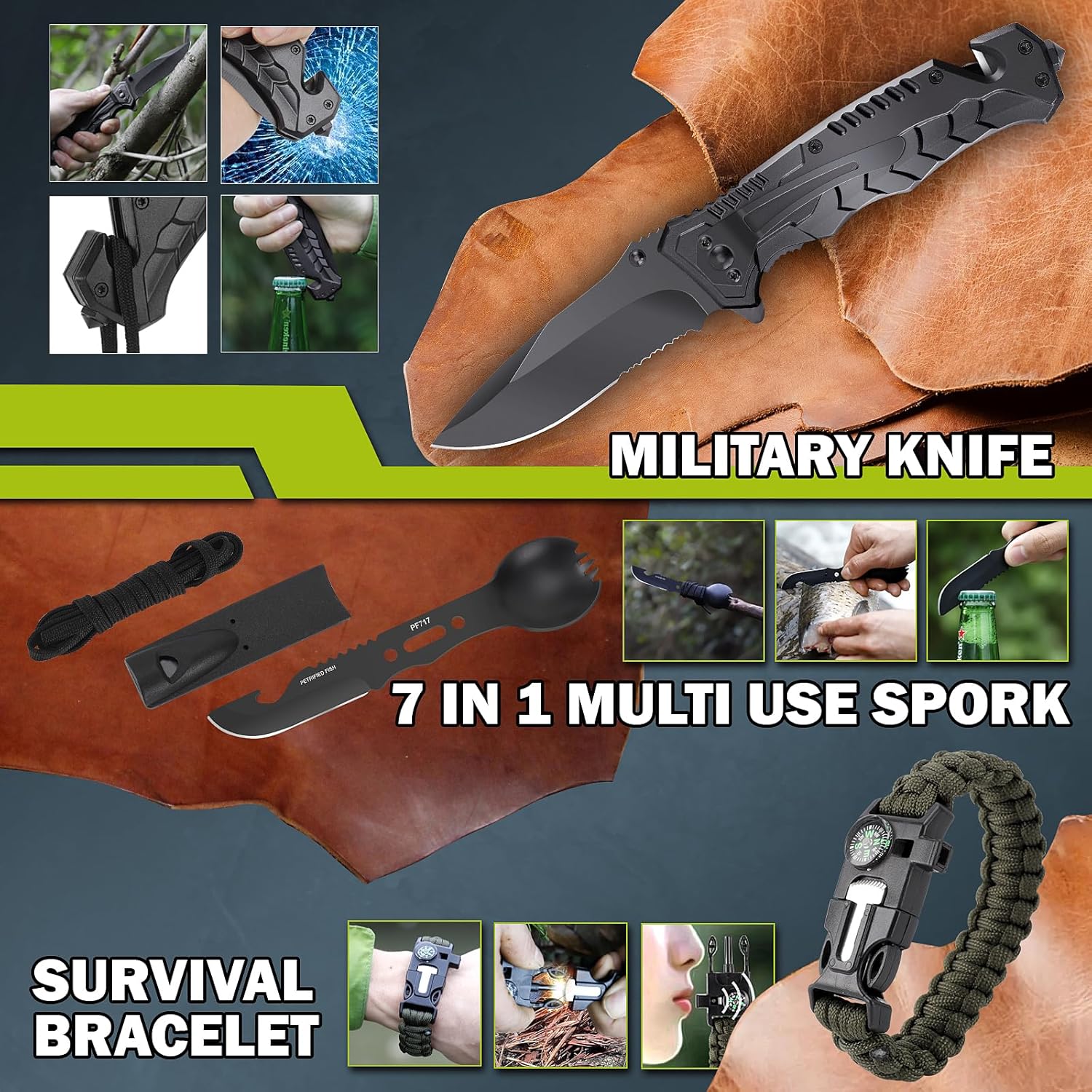 Survival Kit 17 in 1, Survival Gear and Supplies for Adult Teen Men, Survival Case, 2025 Xmas Holiday Surprise Gift