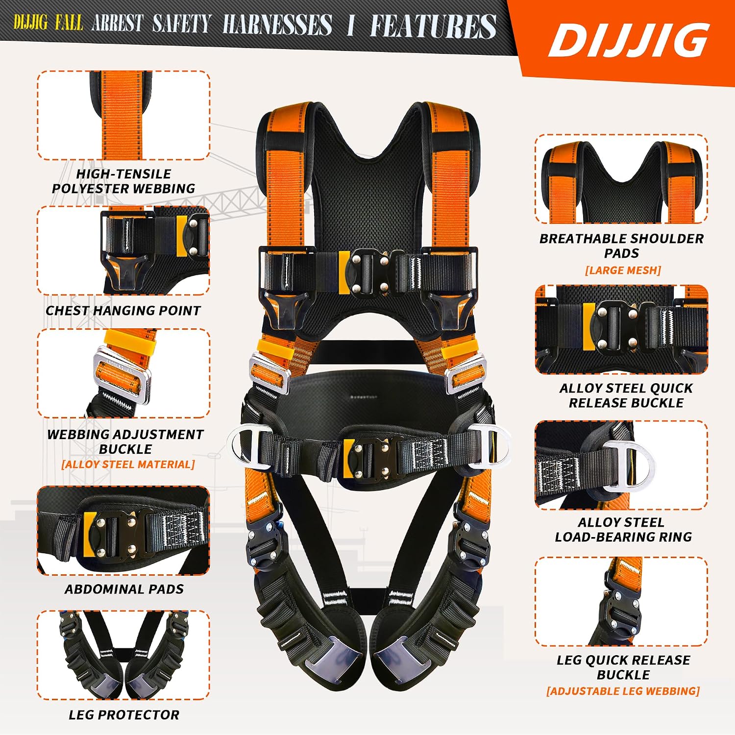 Safety Harness Fall Protection Kit with Shock Absorbing Lanyard