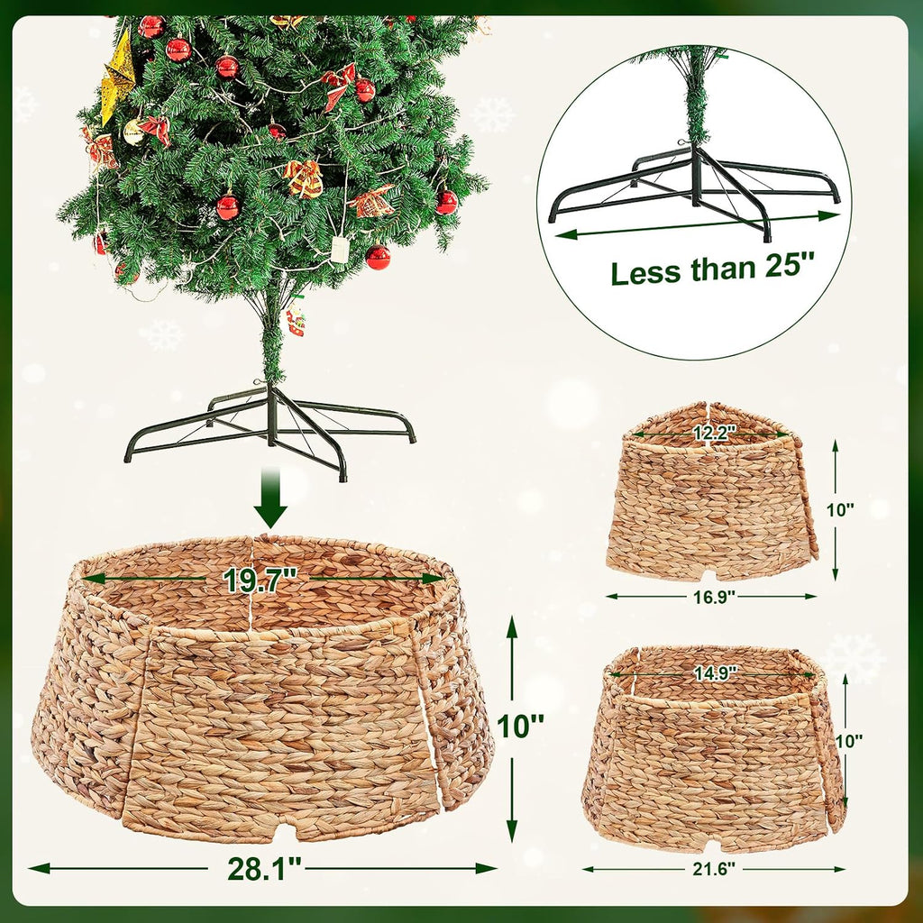 28-Inch Woven Rattan Christmas Tree Collar, Stylish Hyacinth 5-Piece Tree Skirt for Artificial Trees, Wicker Tree