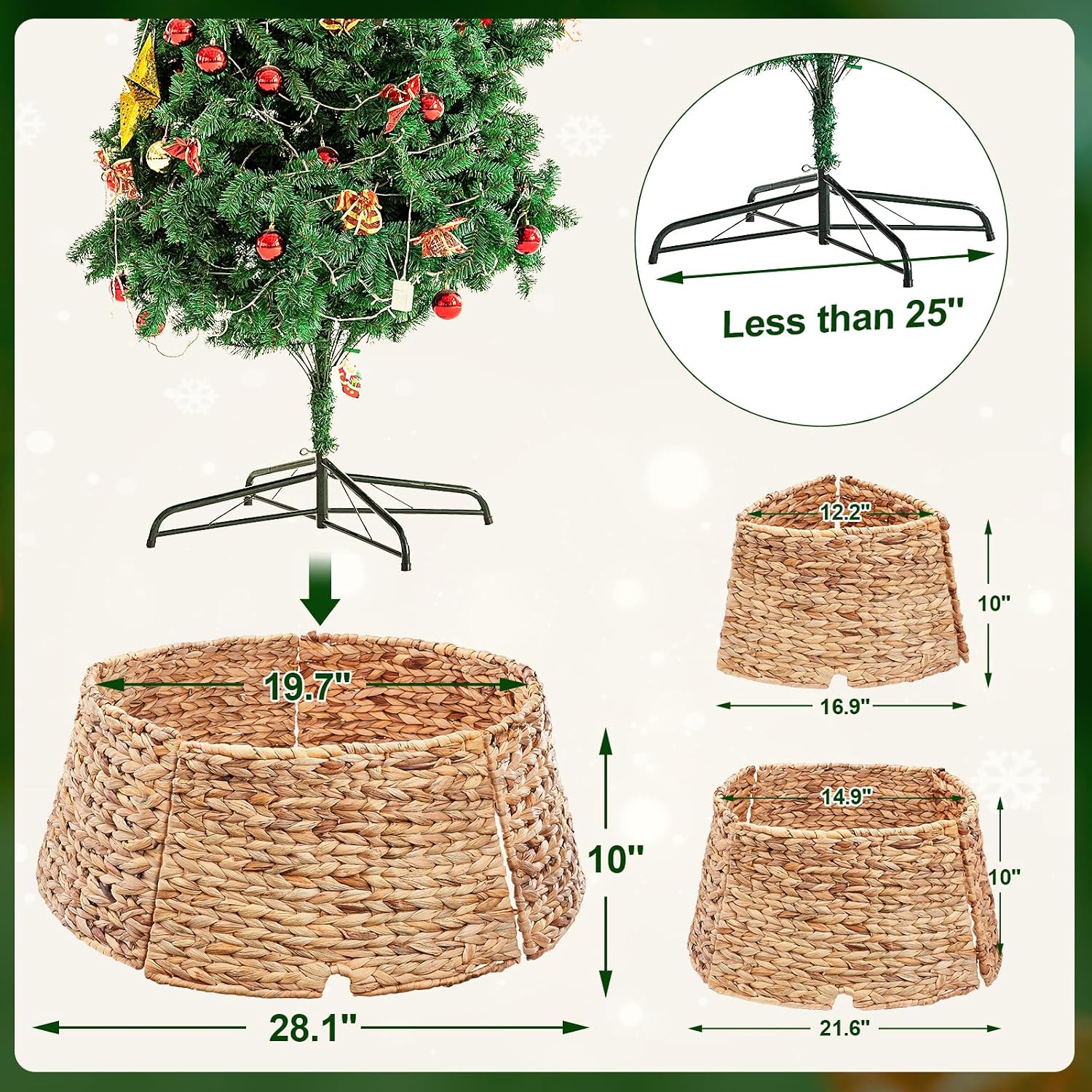 28-Inch Woven Rattan Christmas Tree Collar, Stylish Hyacinth 5-Piece Tree Skirt for Artificial Trees, Wicker Tree