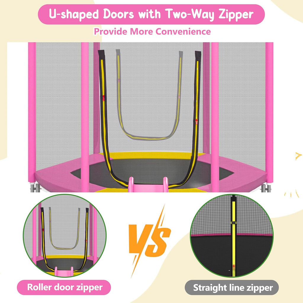7FT Kids Trampoline with Safety Enclosure Net, Slide and Ladder, Easy Assembly Round Outdoor Recreational Trampoline