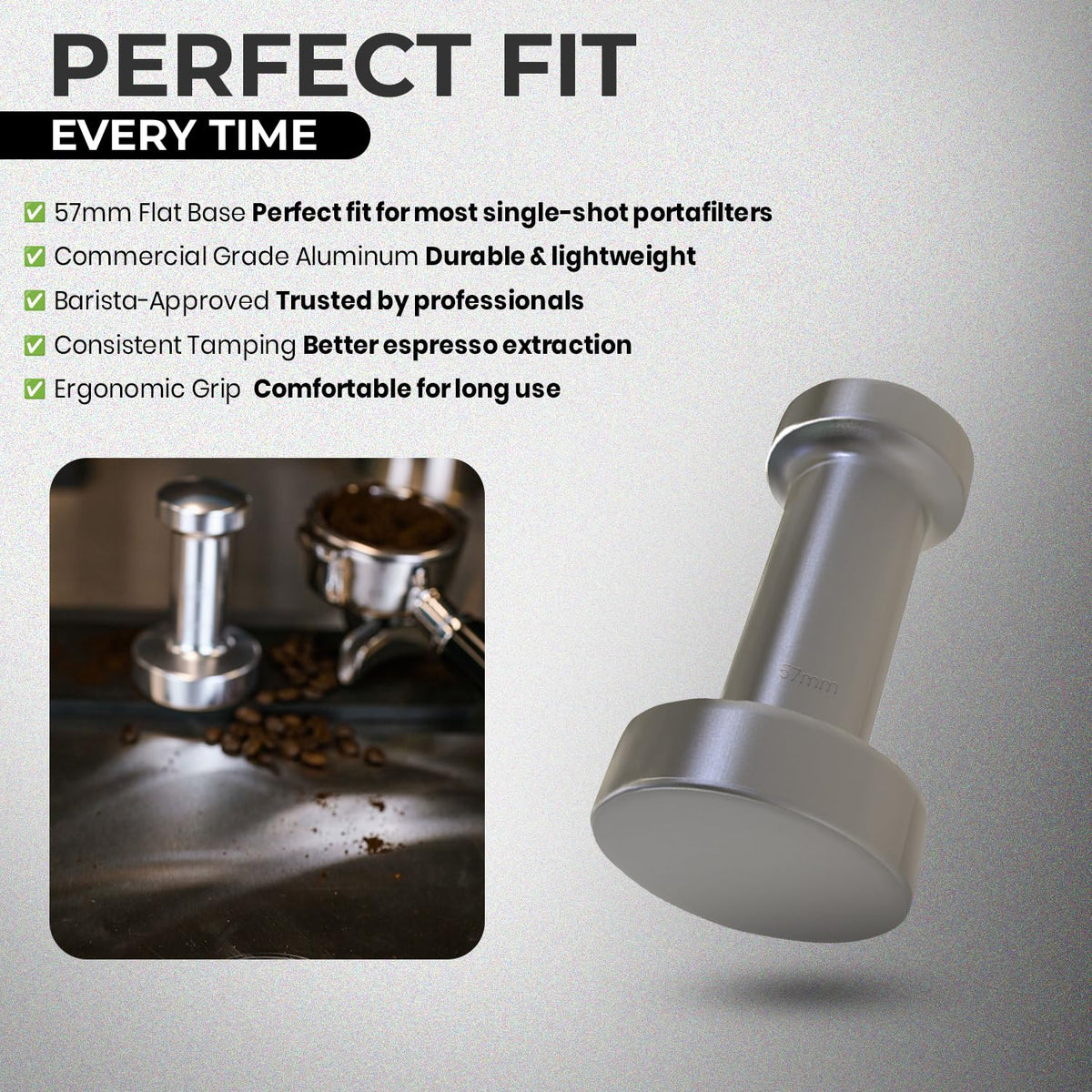 Rattleware 57mm Aluminum Espresso Tamper for Barista Coffee Tamping Tool