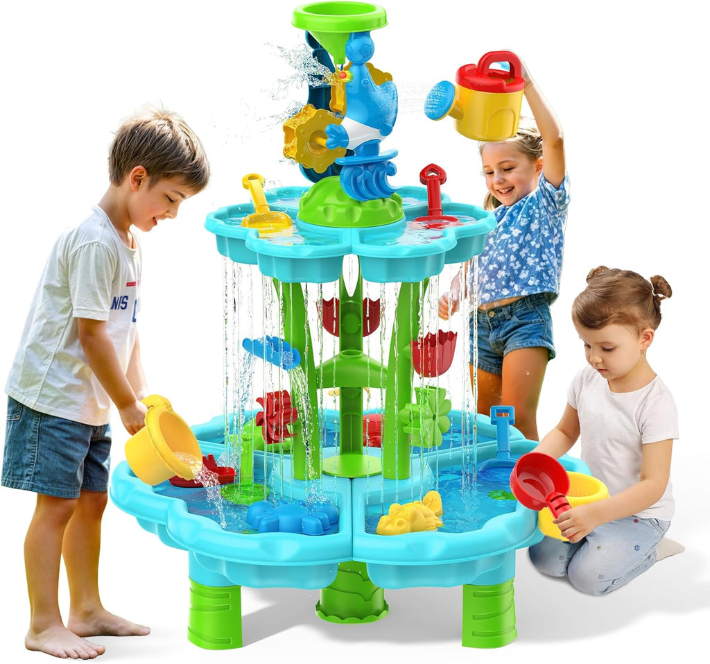 Kids Flower Water Sand Table for Toddlers - 2-Tier Outdoor Water Sand Play Table Toys for Boys Girls, Summer Splash