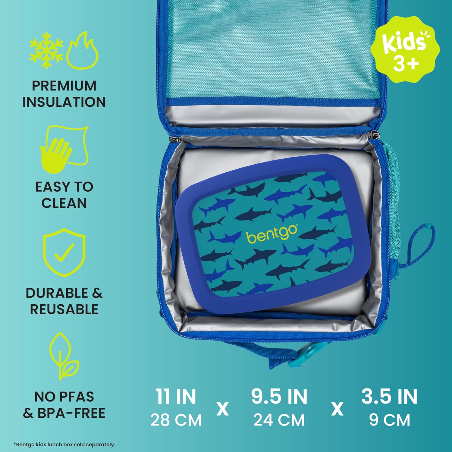 Kids Prints Double-Insulated Reusable Lunch Bag | For Kids 3+, Adjustable Strap; Holds Lunch Box/Water Bottle/Snacks;