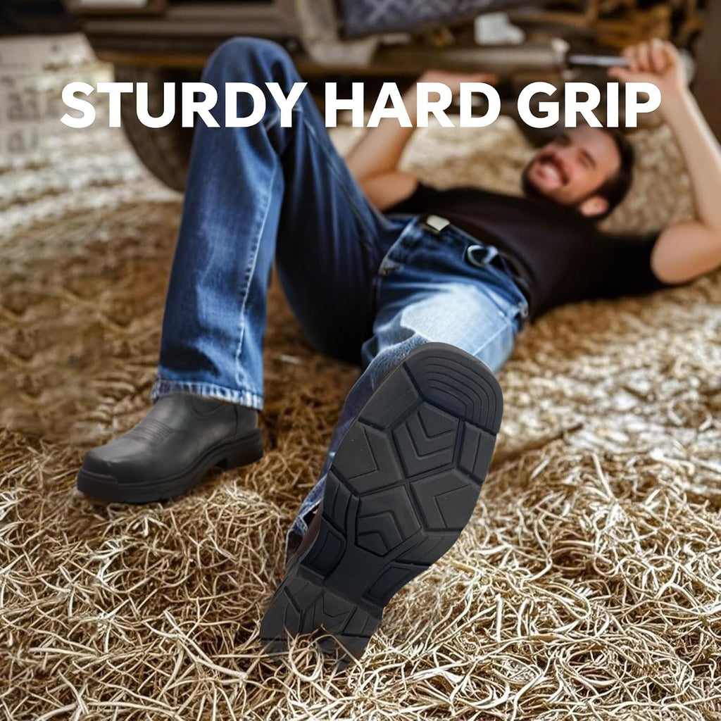 Steel Toe Cowboy Work Boots for Men Safety Square Toe Western Boot | ASTM Certified, Comfortable Leather Slip