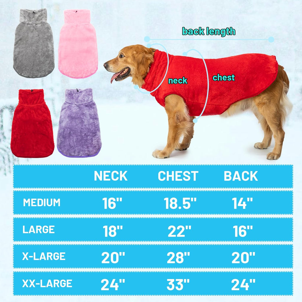 Dog Jacket for Cold Weather, 2 Pack Cozy Winter Warm Turtleneck Pet Coat Clothes for Large Medium Small Dogs, Fleece