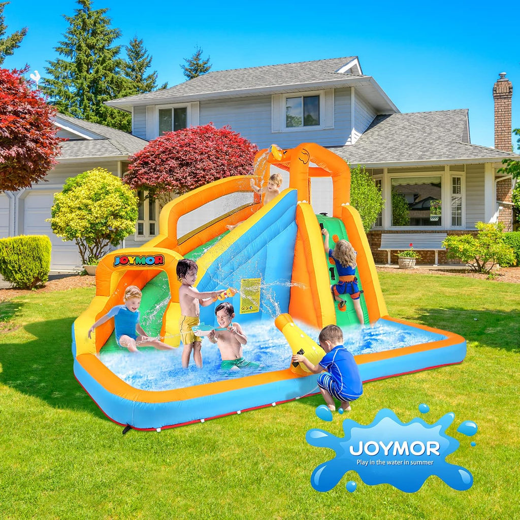 Inflatable Water Slide Park wtih Splash Pool, Climbing Wall, Water Cannon,Blow up Water Slides for Backyard Outdoor