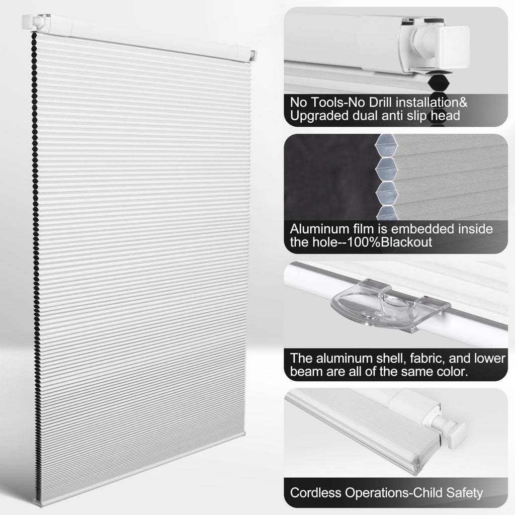 No Drill No Tools Blackout Cellular Shades,White,Custom Size
