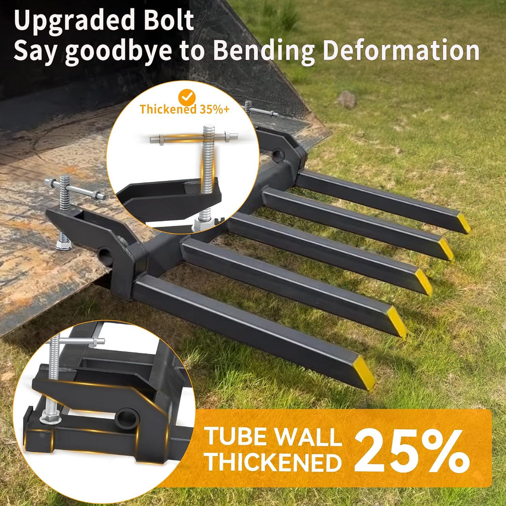 48" Clamp on Debris Forks 2500 lbs Loader Bucket Fork | Heavy duty clamp on pallet forks and debris forks attachments