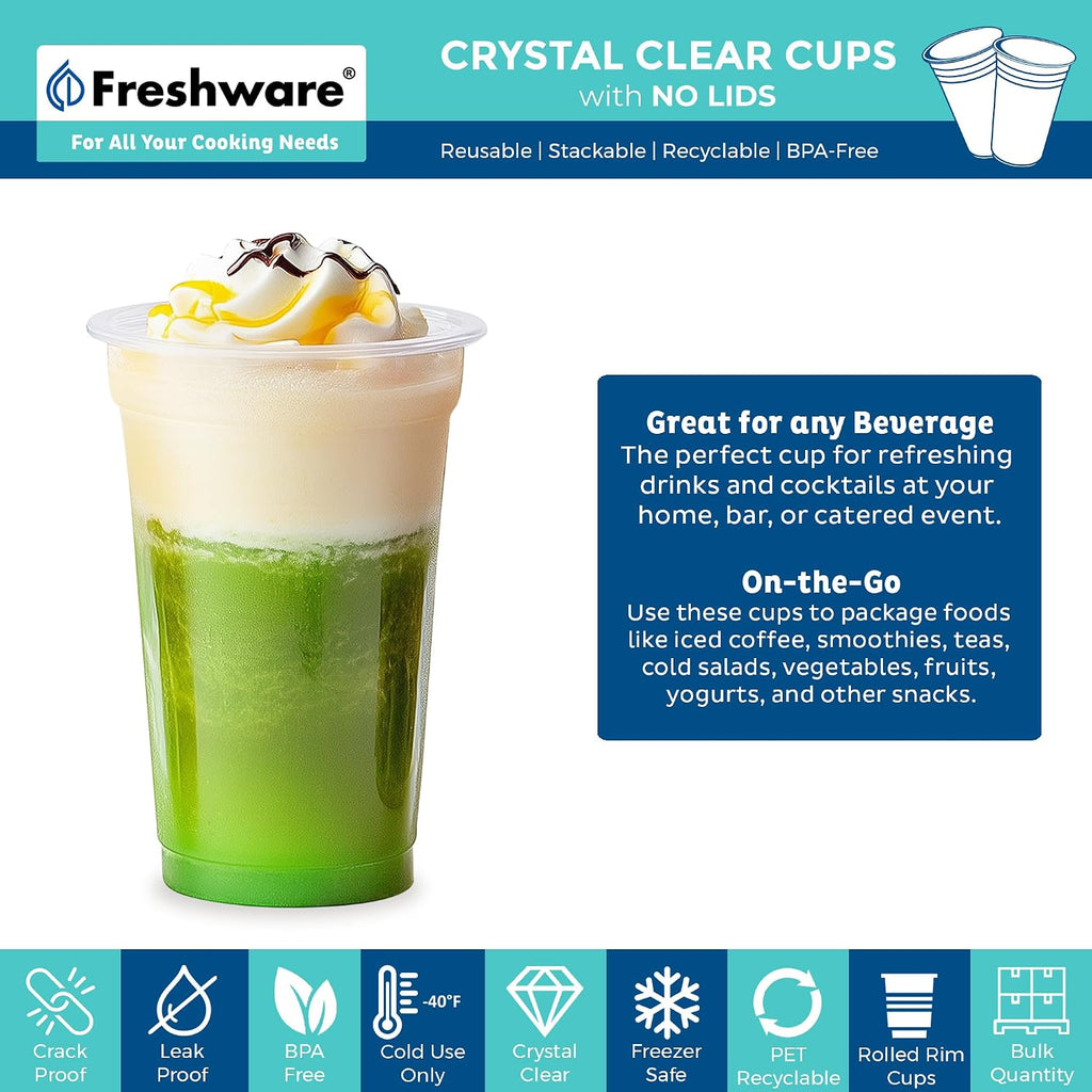Clear Plastic Cups [100 Pack - 20 oz] Disposable Cups for Iced Coffee, Smoothie, Milkshake, Cold Drinks