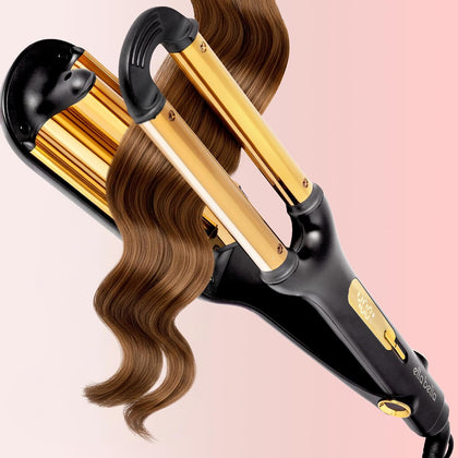 Open Waver (Deep Waver) Curling Iron, 3 Barrel Crimper Tool | Instant & Long-Lasting Open Waves. Digital Display for