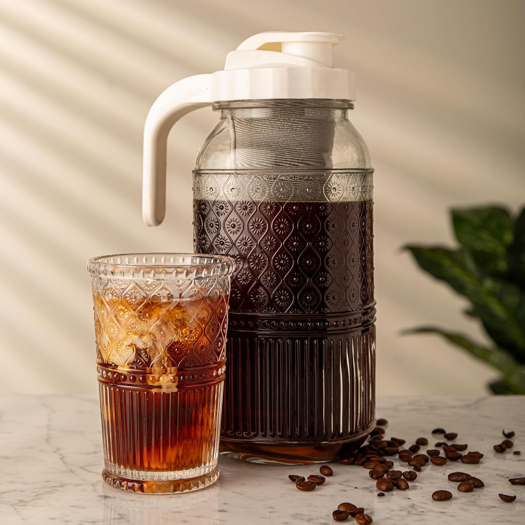 Cold Brew Coffee Maker 64 oz – Airtight Glass Mason Jar Pitcher Brewer with Leak-Proof Lid & Handle, Wide Mouth Iced