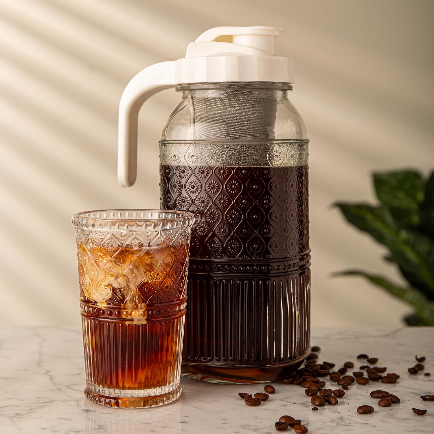 Cold Brew Coffee Maker 64 oz – Airtight Glass Mason Jar Pitcher Brewer with Leak-Proof Lid & Handle, Wide Mouth Iced
