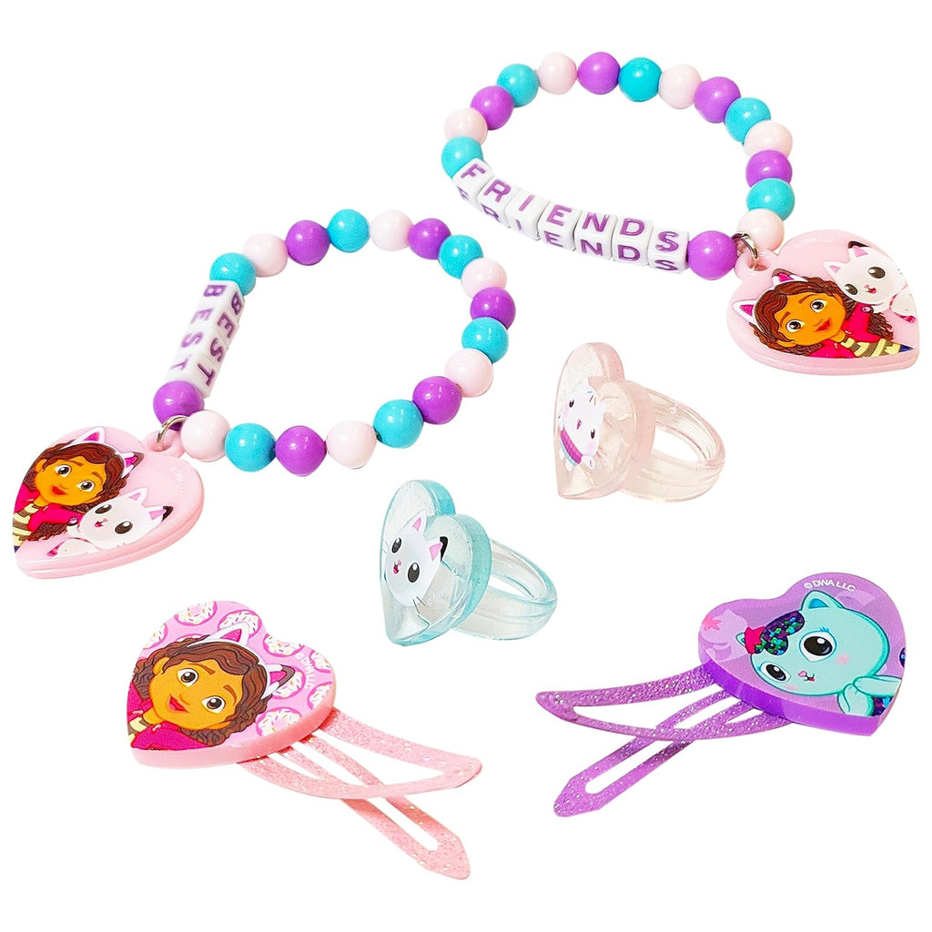 Gabby's Dollhouse Girls BFF 6 Piece Toy Jewelry Box Set with 2 Rings, 2 Bead Bracelets and Snap Hair Clips Ages 3+