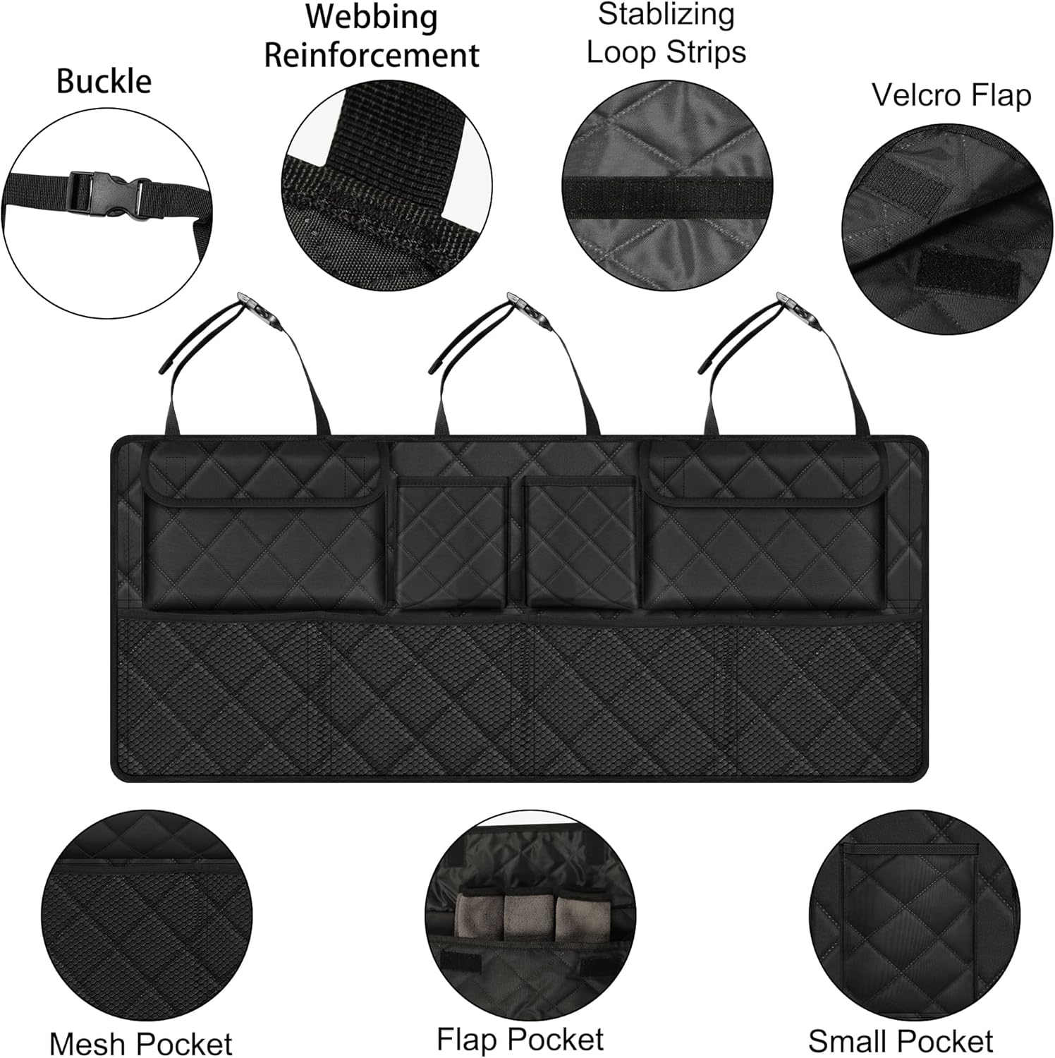 Car Trunk Organizer, Large Capacity Backseat Trunk Organizer (42"*18"), Collapsible Car Storage Bag with 8 Pockets