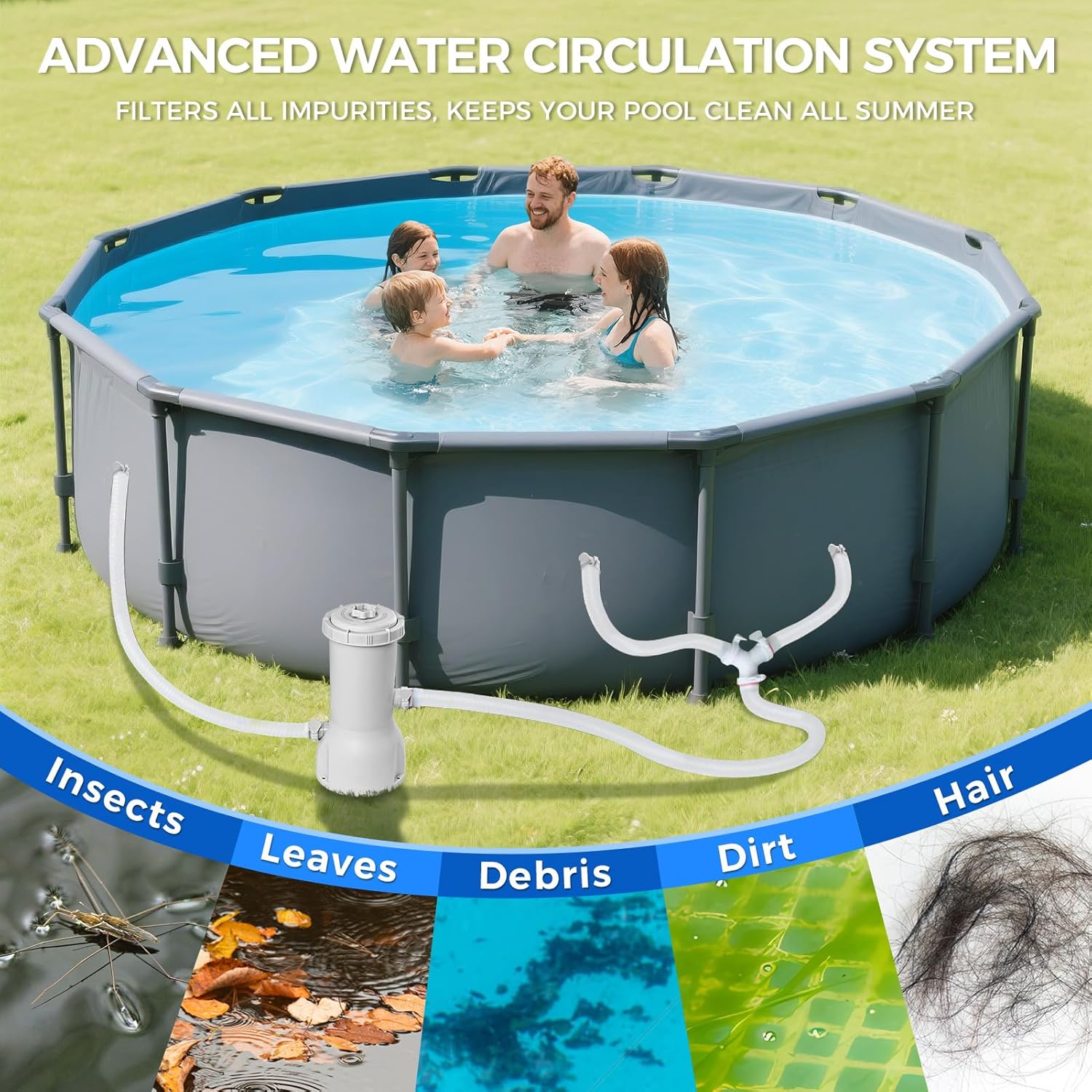 1000 Gallons Pool Filter Pump Above Ground, Swimming Pool Filter Cartridge Pump, Electric Pool Filters Pumps for
