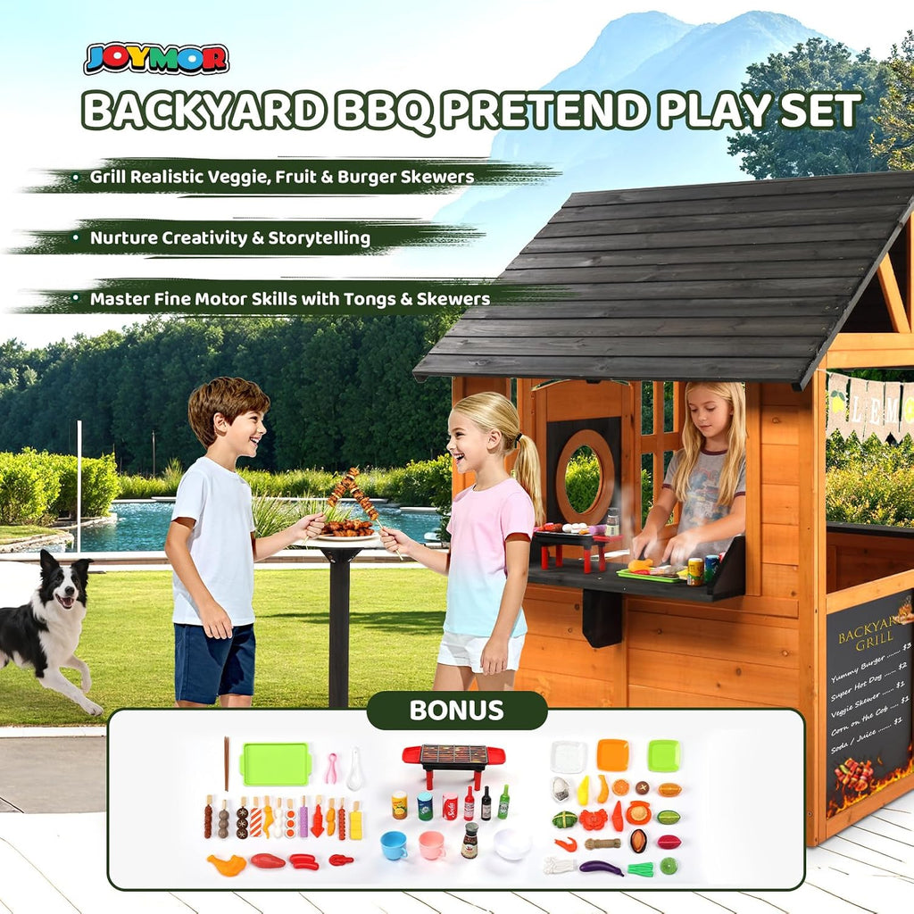 Kids Outdoor Playhouse with Snack Bar, Chalkboard & Lemon Banner, Toddler Outdoor Toys for Backyard Garden Indoor