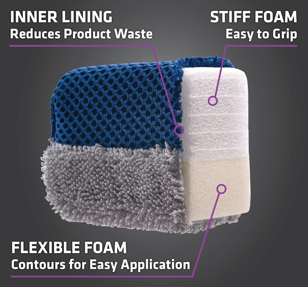 Tire Shine Applicator Sponges for Car Detailing, 2 Pack | Multi-Purpose, Mesh, Microfiber, and Non-Soak-Through Liner