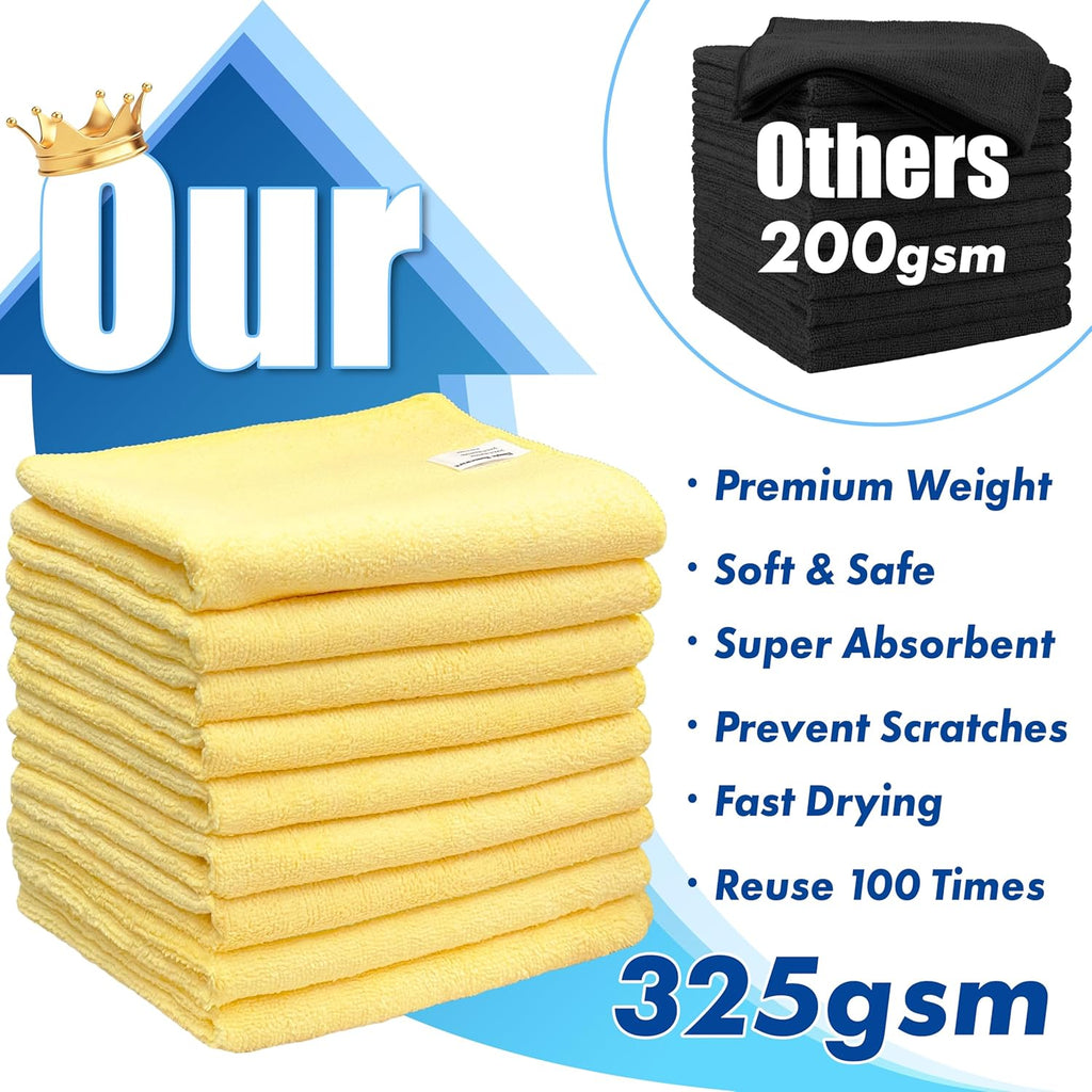 9-Pack Microfiber Cleaning Towels, Heavy-Duty & Reusable Cloths for Home, Kitchen, and Car, 16" x 24", 325 GSM