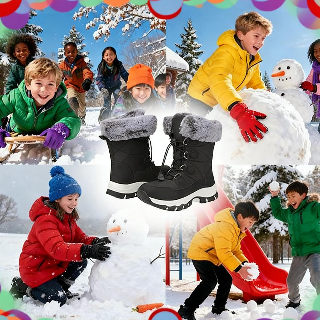 Winter Snow boots for Kids Girls Boys Water-Resistant Outdoor Warm Anti-Slip Mid Calf Faux Fur Lining Insulated Shoes