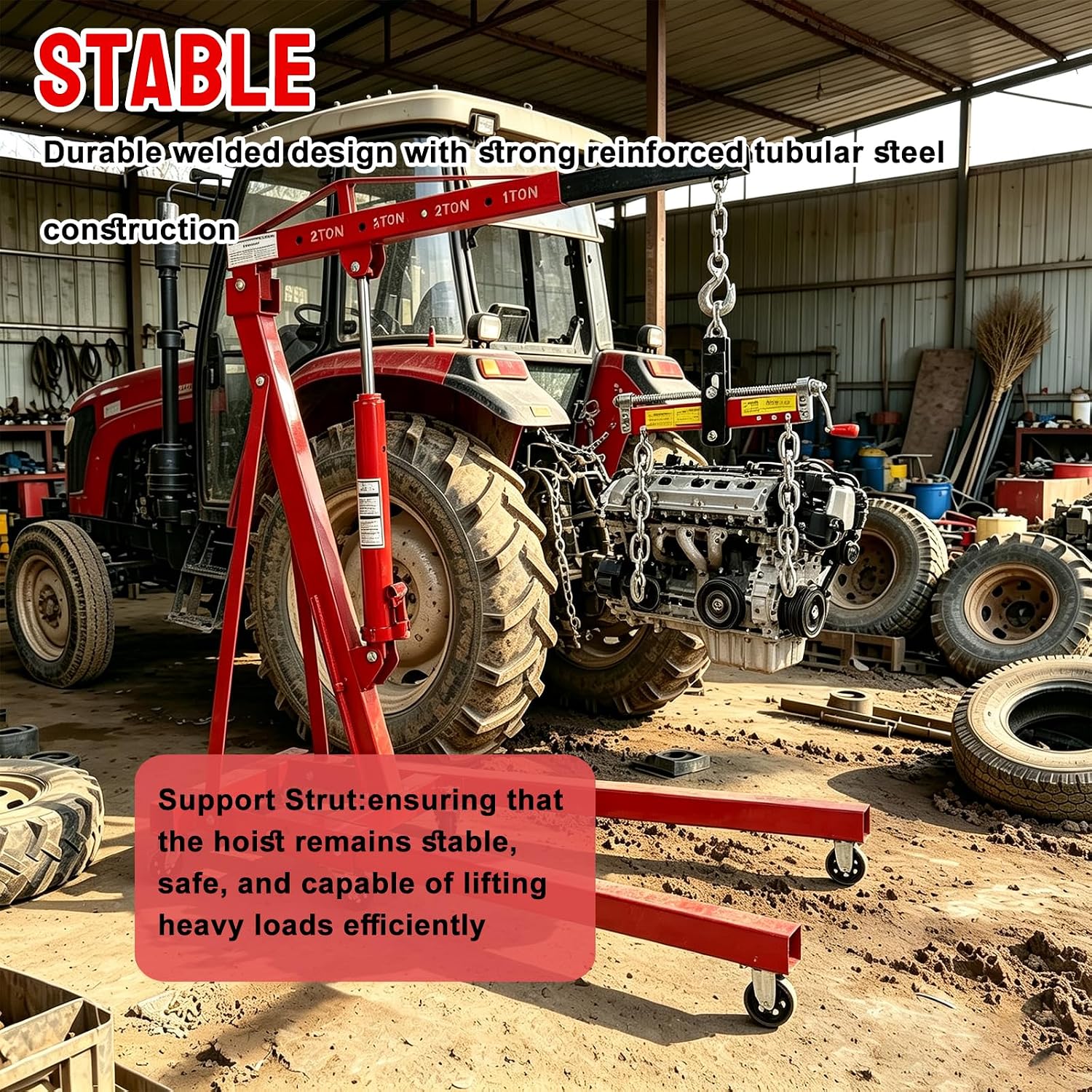 2Ton Hydraulic Engine Hoist with Load Leveler, Folding Cherry Picker