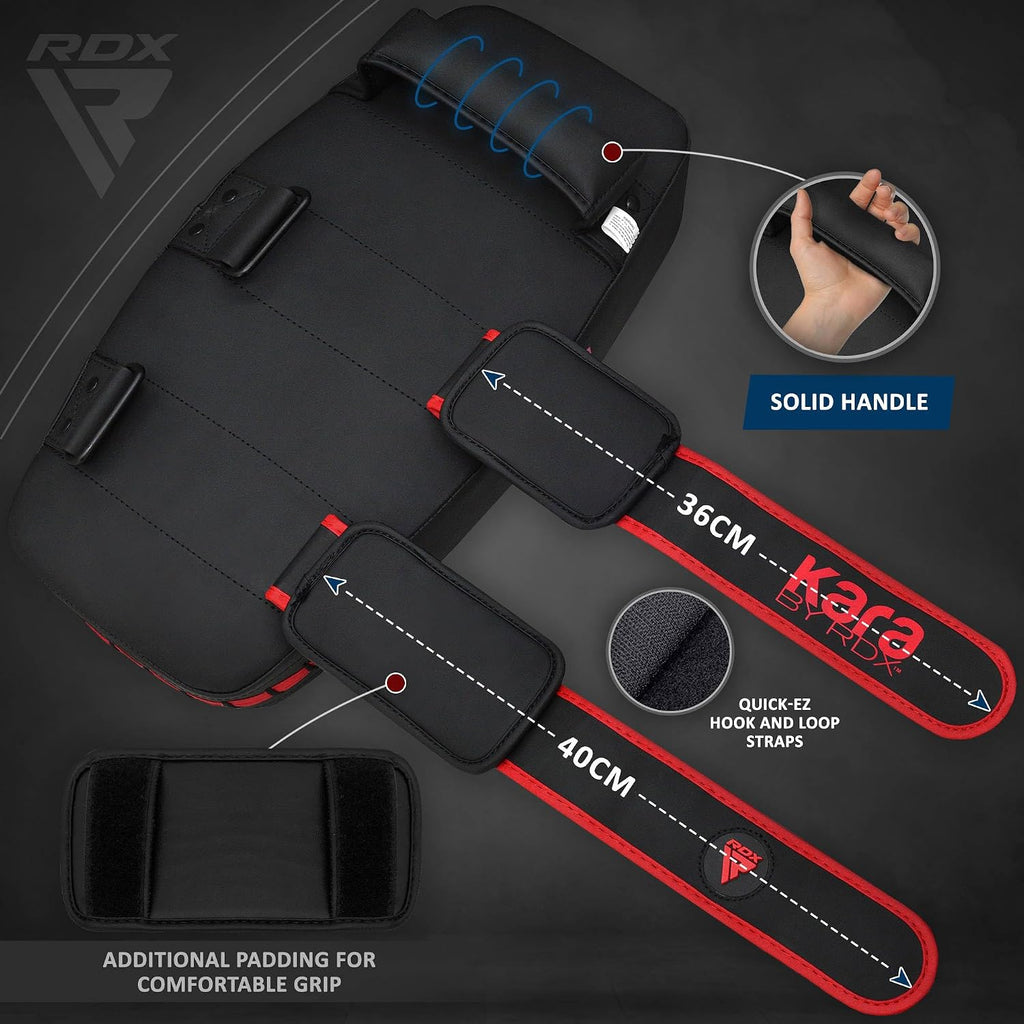 Thai Pads Curved Kickboxing Muay Thai with Solid Handle Grip, Maya Hide Leather KARA Strike Shield for Knees Elbows