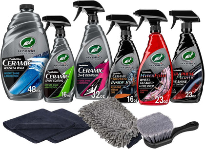 Hybrid Solutions Complete Ceramic Car Care Kit, Includes Car Wash, Spray Wax, Detailer, Interior Cleaner, Tire &