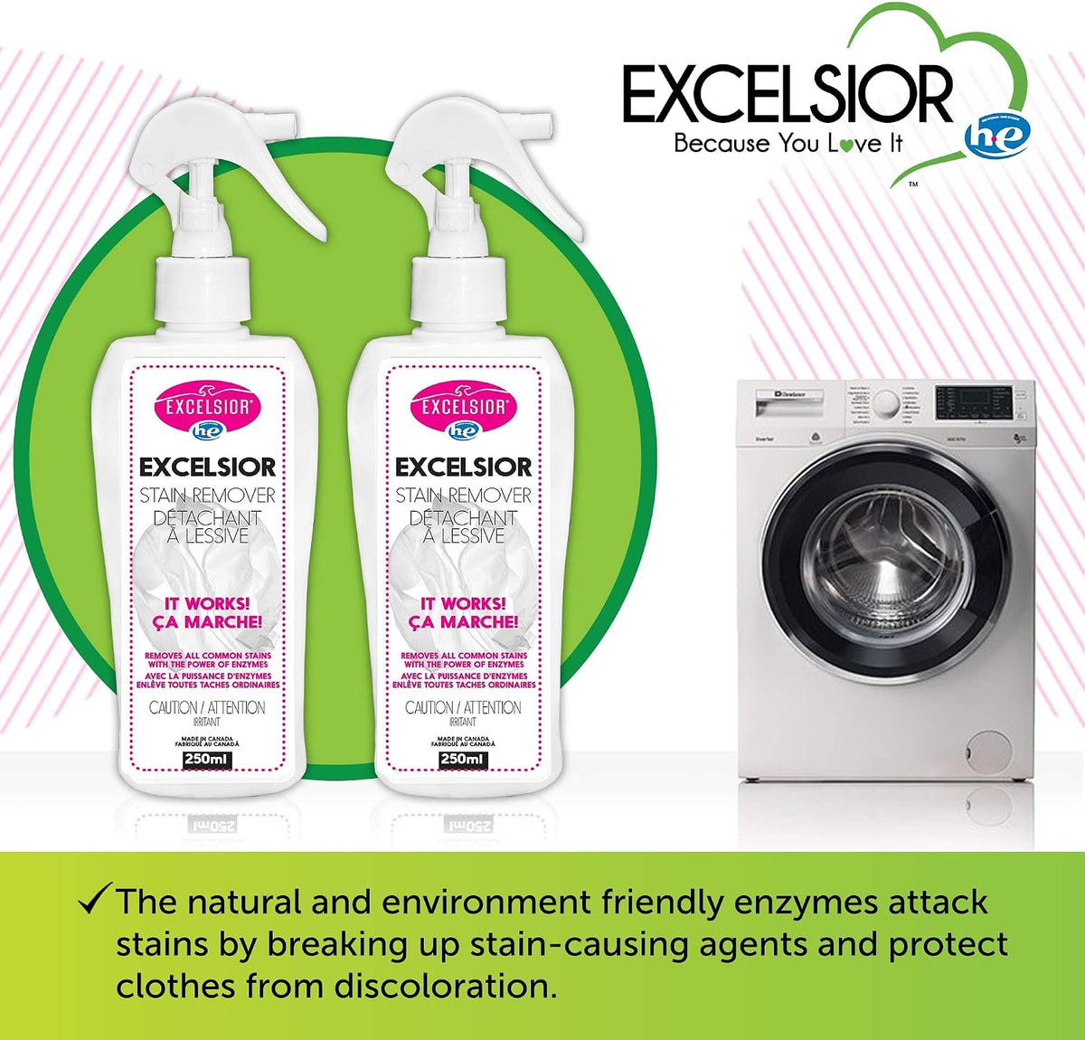 Excelsior HE Enzyme Laundry Stain Remover Spray, 250 mL, Color-Safe